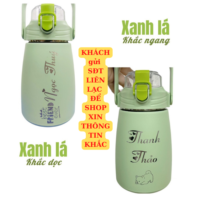 Bình giữ nhiệt Inox304 1000ml KHẮC TÊN bình nước 4 màu có ống hút giữ nhiệt 12h tặng Sticker trang trí-B115