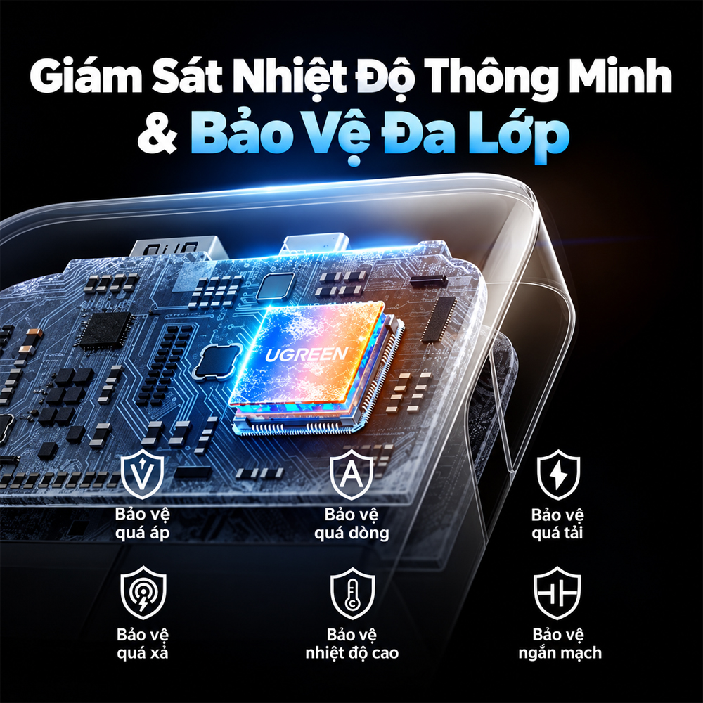 Sạc dự phòng Ugreen Nexode Power Bank Built-In Cable 1USB 1Type-C 55W 20000mAh PB537 95178B - Hàng chính hãng
