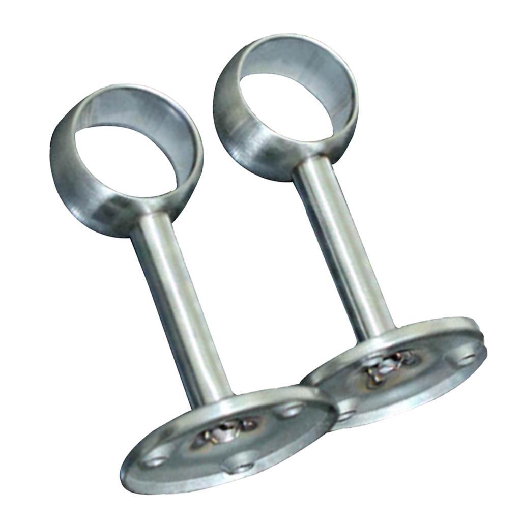2pcs Stainless Steel Wardrobe Pipe Lever Rod Bracket Flange