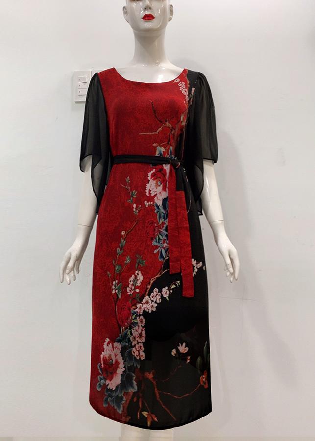 Đầm Trung Niên - Đầm Dự Tiệc Trung Niên Dáng Dài Qua Gối Tay Lỡ, Voan Hoa Kiểu Đầm Cho Mẹ U50-60 Đi Tiệc Dạo Phố SHOPPRO 3285