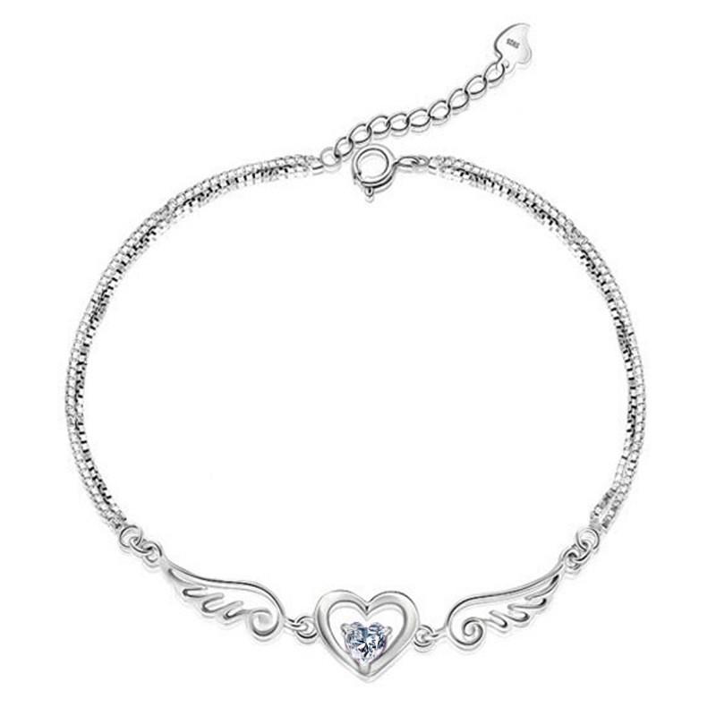 Lắc Tay Bạc Nữ Trái Tim Tình Yêu Và Đôi Cánh Thiên Thần XBL13 - Bảo ngọc jewelry