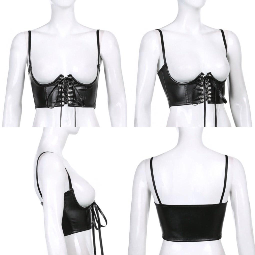 Áo CORSET DA 2 dây ullzang vintage NỊT BỤNG dành cho bạn nữ