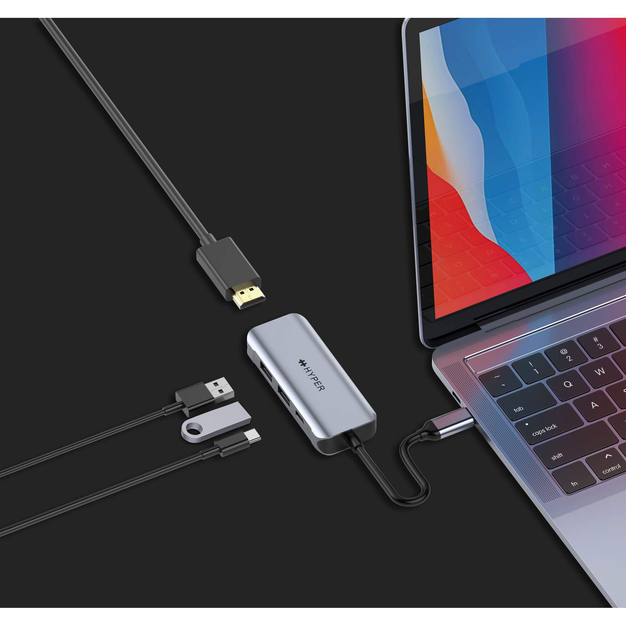 CỔNG CHUYỂN HYPERDRIVE HDMI 4K60HZ 4-IN-1 USB-C HUB (HD41)đa năng cho MacBook, iPad, Chromebook, PC và smartphone - Hàng Chính Hãng