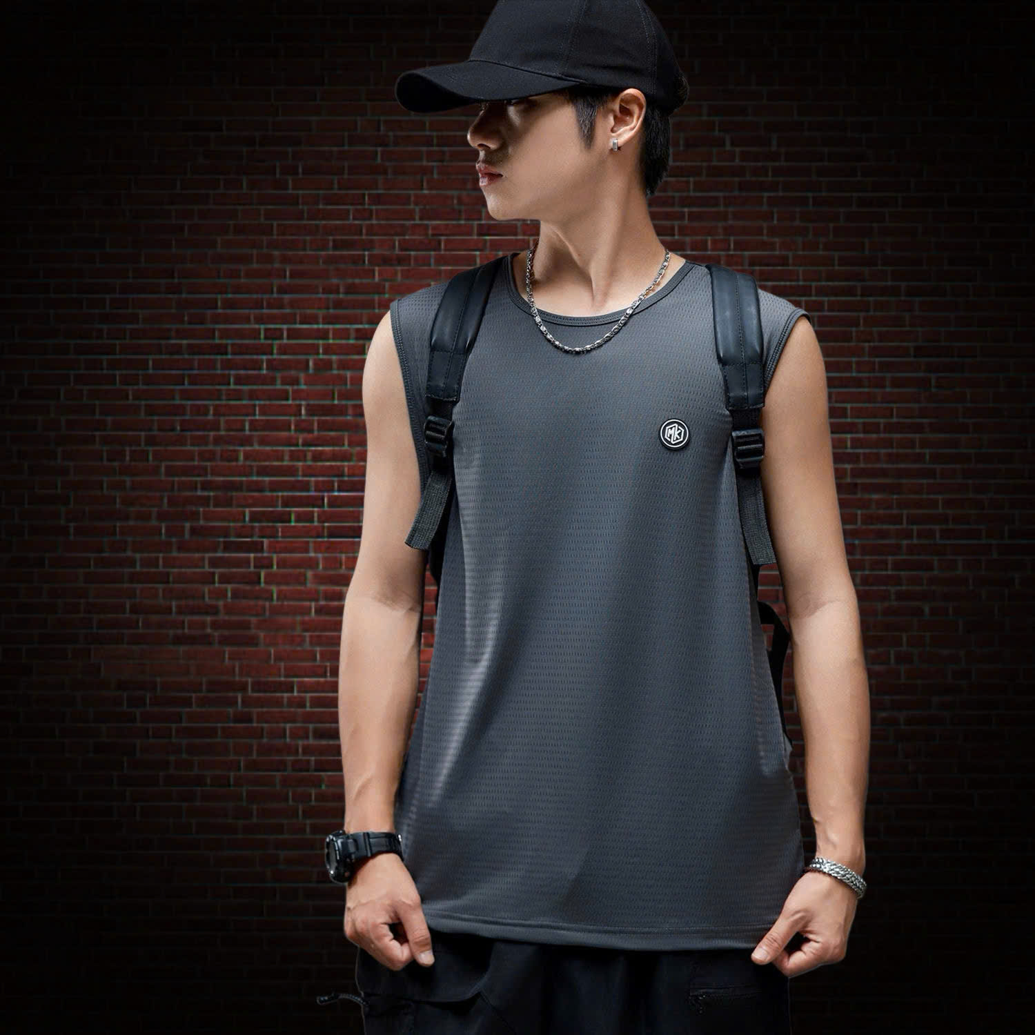 Áo thun ba lỗ nam nữ 2N Unisex in logo màu đen/xám/đen họa tiết