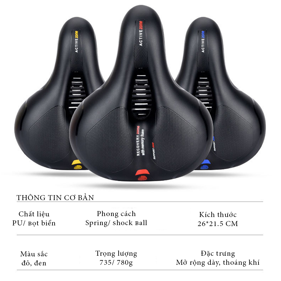 Yên xe đạp thể thao đàn hồi thoáng khí cao cấp chống trượt, siêu êm - Da PU, phản quang sáng, chống sốc - STM06
