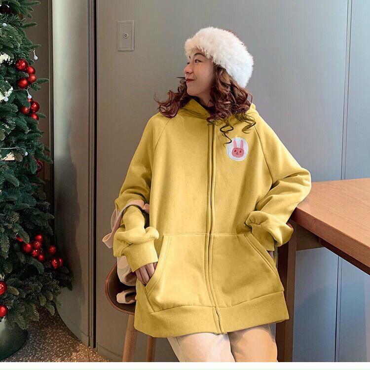 Hình ảnh ÁO KHOÁC HOODIE NỮ VẢI NỈ BÔNG DÀY MỊN NHIỀU MÀU THÊU THỎ,,Áo Hoodie Nón Chui Trùm Đầu Nữ Nam Unisex Chất Vải Nỉ Poly Nam-Jins Store