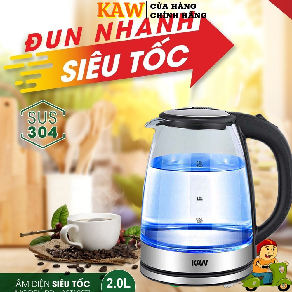 Ấm siêu tốc thủy tinh KAW SH 1518K-mẫu mã đẹp, chất liệu an toàn tiết kiệm điện, đun siêu tốc trong 2 -3 phút -HÀNG CHÍNH HÃNG- MAX STAR