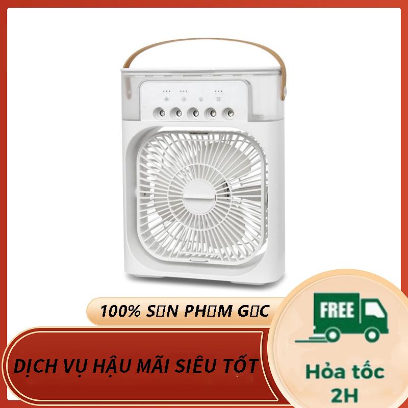 Quạt điều hòa hơi nước mini để bàn, quạt phun sương có khay chứa đá, có 5 vòi phun sương kèm kèm đèn led màu tùy chỉnh