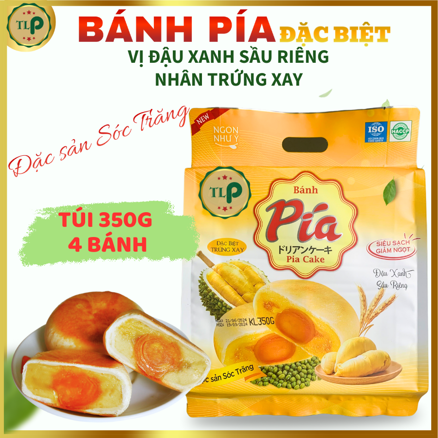 Bánh Pía Đặc Biệt TLP | Nhân Trứng Xay | Vị Đậu Xanh Sầu Riêng | Túi 350g 4 Bánh | Đặc Sản Sóc Trăng
