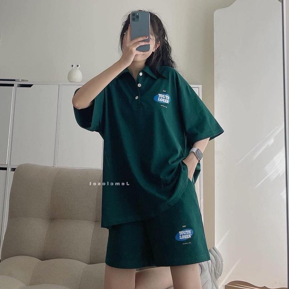 Bộ đùi nữ mùa hè in YOUNG LOSER dáng rộng Bigsize Set áo thun mix quần short thời trang ulzzang