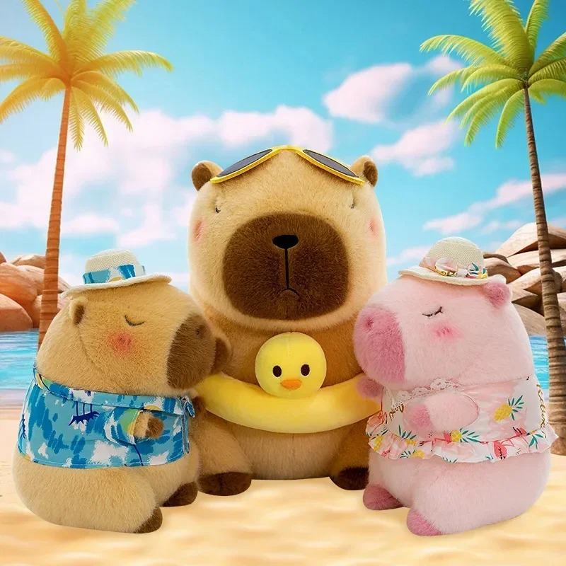 Thú nhồi bông Capybara đi biển ngộ nghĩnh - Size 35cm đến 45cm - Quà tặng gấu bông chuột lang đeo phao vịt cute
