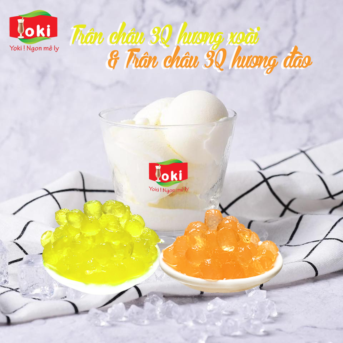 Combo Trân châu 3Q hương xoài Yoki và Trân châu 3Q hương đào Yoki