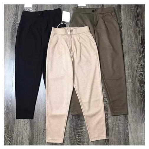 Quần baggy dạ cạp chun đáp sườn hai màu đen - be Q80 RumHana