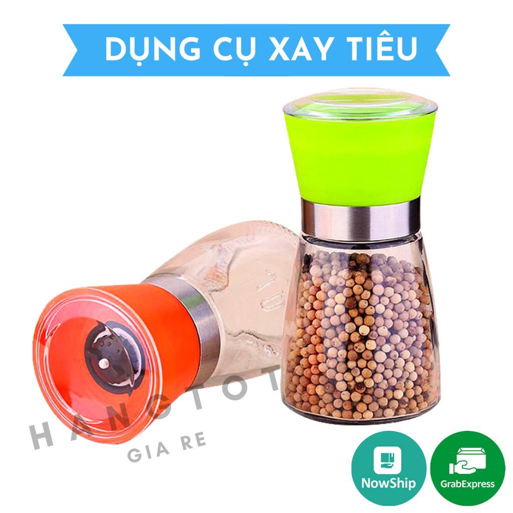 Cối Xay Tiêu Kiêm Đựng Tiêu Đa Năng Bằng Thủy Tinh Có Tay Cầm Vặn Tiện Lợi