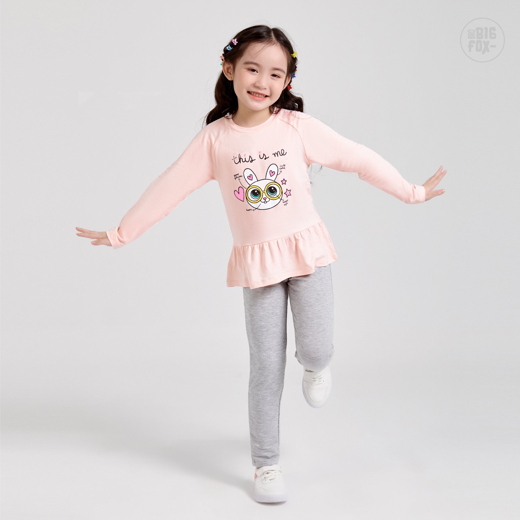 Bộ bé gái BIGFOX - MISS MEOW thu đông  size đại, bộ dài tay cho bé phong cách Hàn Quốc in thỏ đeo kính THIS IS ME 11 - 38 kg