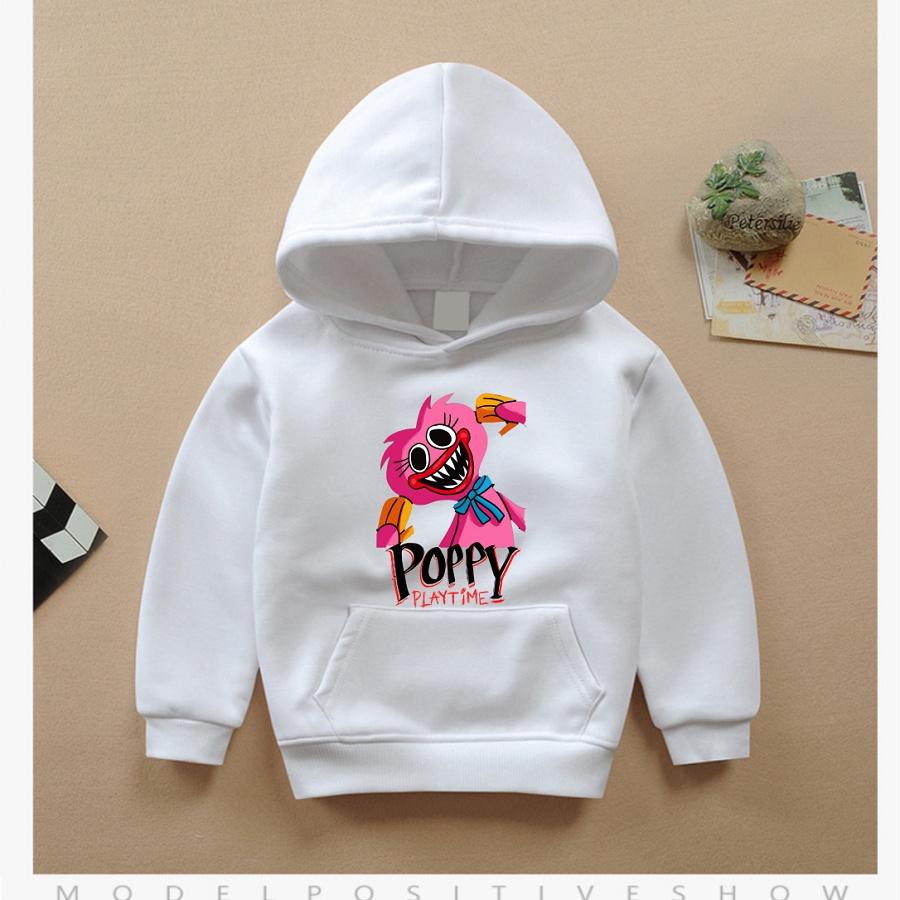 Áo hoodie trắng in hình Poppy Playtime Game chất nỉ bông đủ size cho bé trai bé gái