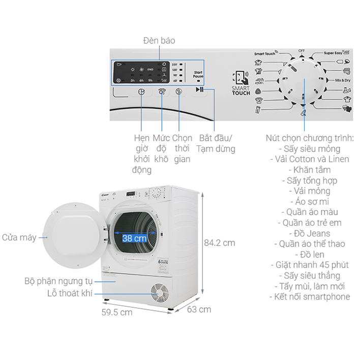 Máy sấy Candy 8 Kg CS C8LF-S