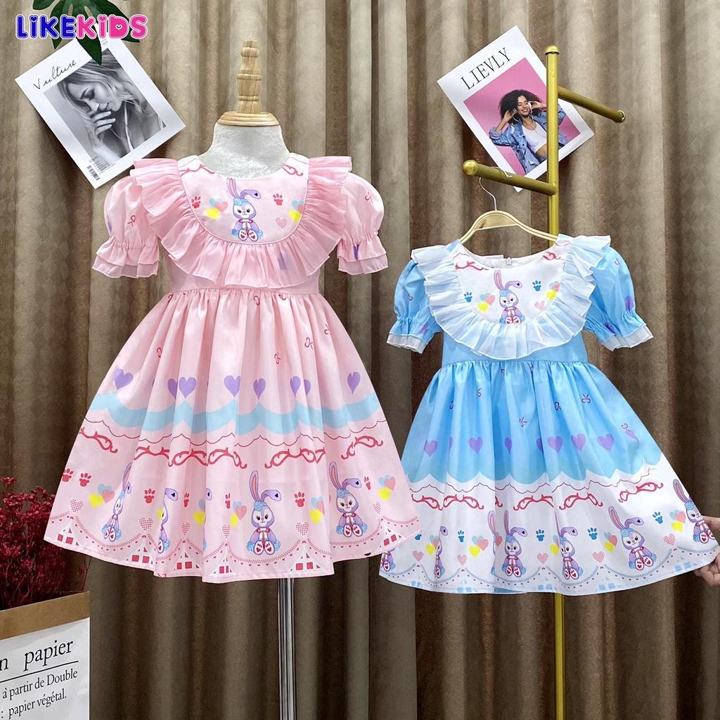 Đầm bé gái LIKEKIDS váy họa tiết thỏ xinh xắn dành cho trẻ em mẫu giáo tiểu học từ 1 tuổi đến 10 tuổi