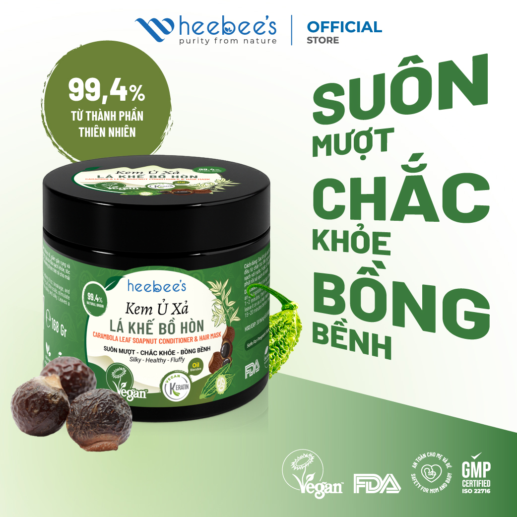 Kem Ủ Xả Lá Khế Bồ Hòn Heebee's Suôn Mượt, Chắc Khỏe, Bồng Bềnh 168 Gram
