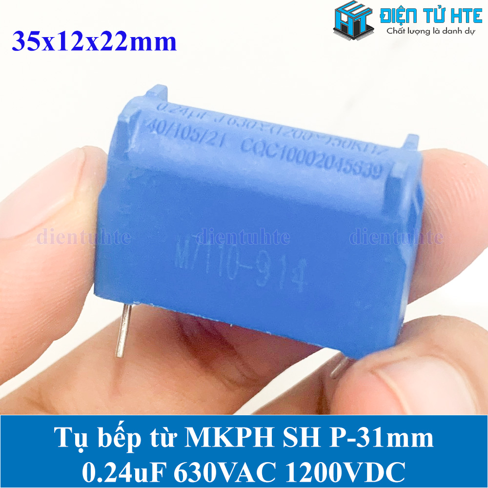 Tụ bếp từ MKPH 0.24uF 630VAC 1200VDC pitch 31mm Xanh dương size 35x12x22mm