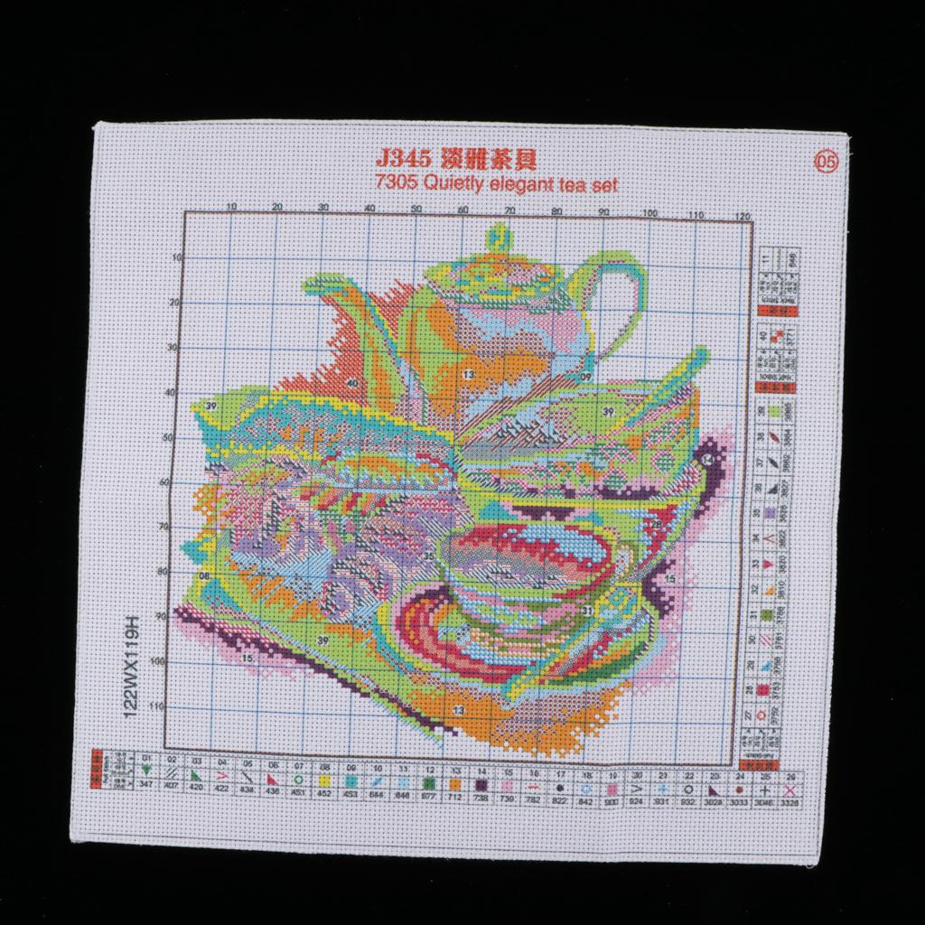 DIY Coffee & Tea Cross Stitch Stamped Kits Quilt Pre-Printed Cross-Stitching Patterns for Beginner Kids, Embroidery Crafts Needlepoint Starter Kits,