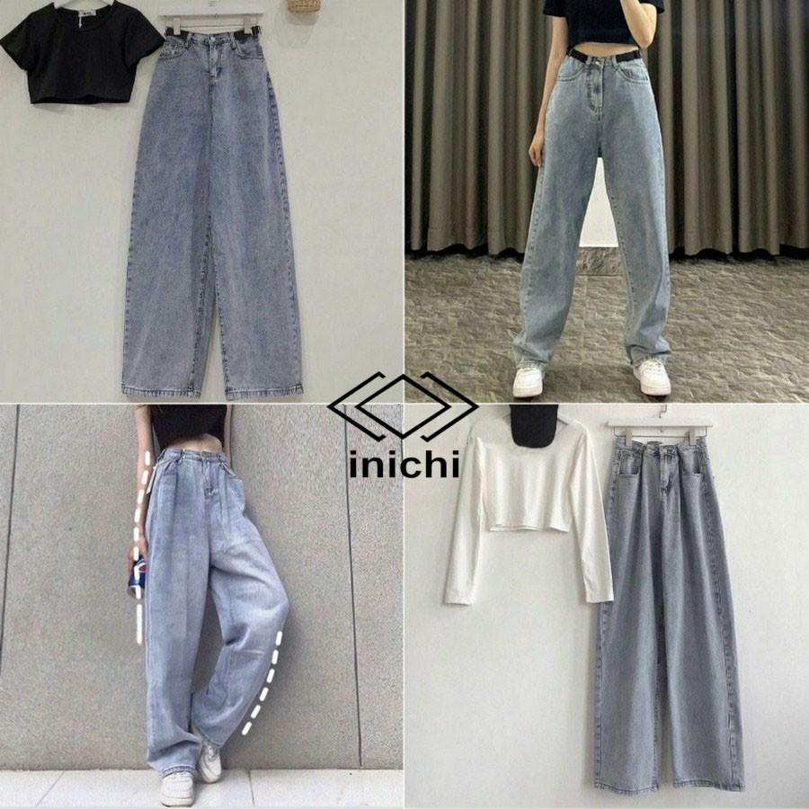 Quần Jean nữ INICHI Q853 ống rộng SIMPLE JEAN Unisex xanh nhạt vải jean cao cấp