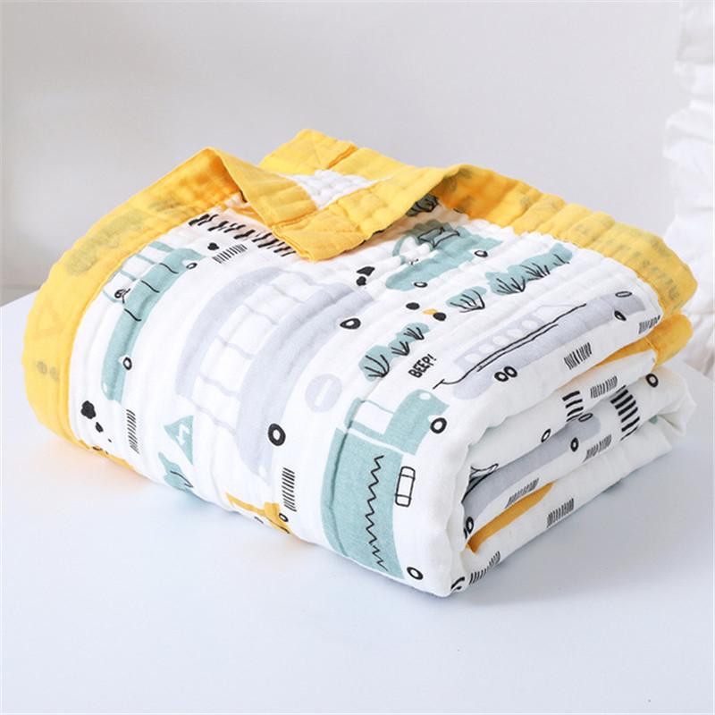 Muslin Chăn 100% Cotton 6 Lớp Chăn Ga Gối Chần Gòn Sơ Sinh Mềm Mại Làm Dày Gai Đầm Chăn Hoạt Hình Cho Bé Quấn Khăn Tắm