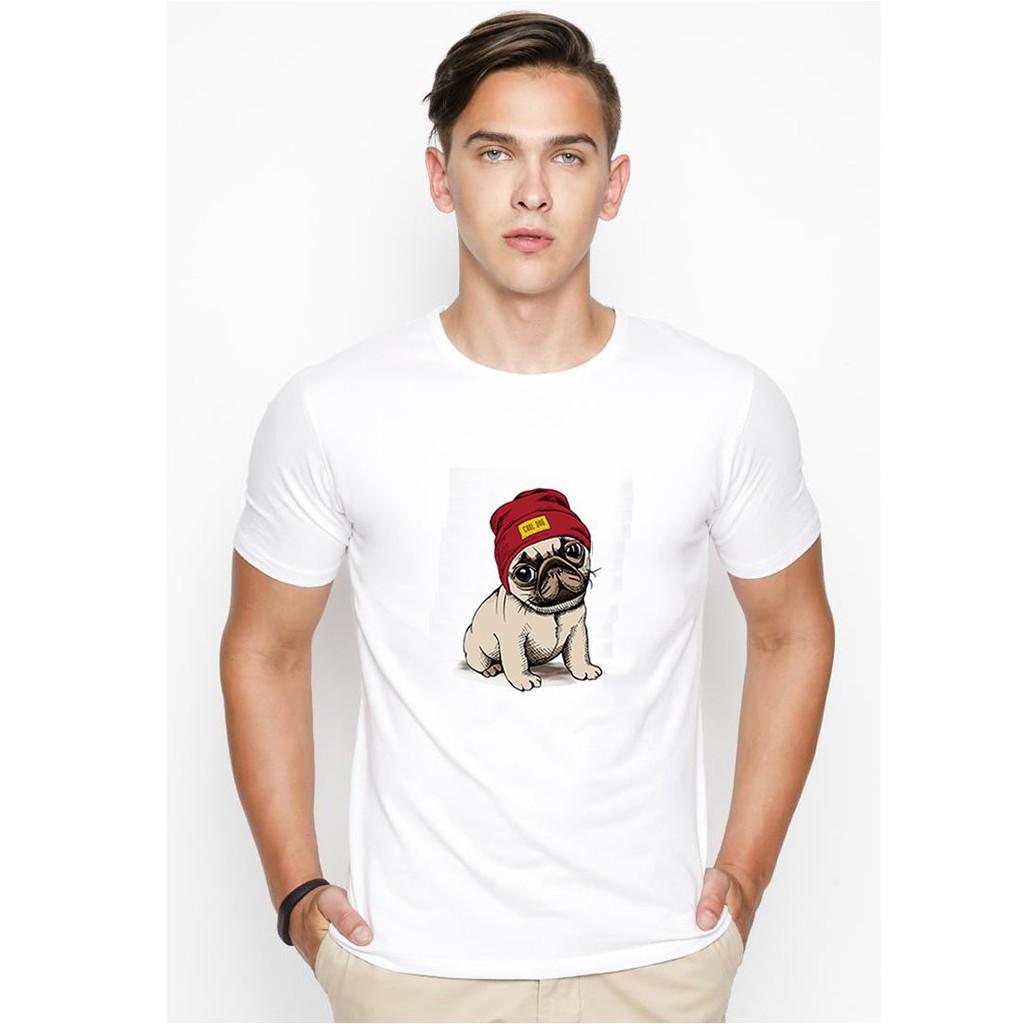 Áo thun nam in hình pug con đáng yêu vải dày mịn TEE19S44