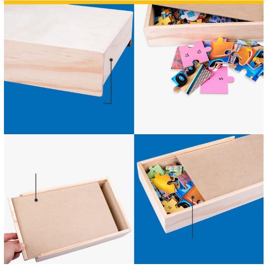 Đồ chơi ghép xếp hình 4 cấp độ Puzzle 4 trong 1 gồm bộ 12, 24, 36, 48 miếng chi tiết trong 1 hộp gỗ cao cấp cho bé