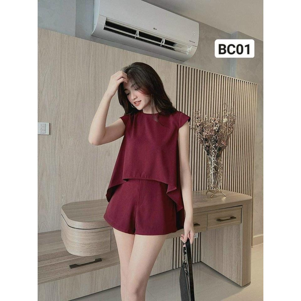 Sét bộ áo babydoll vạt cao thấp cổ tròn và quần ngắn