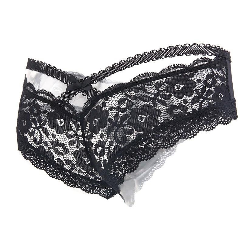 Quần lót ren sexy vạt đen chéo mông