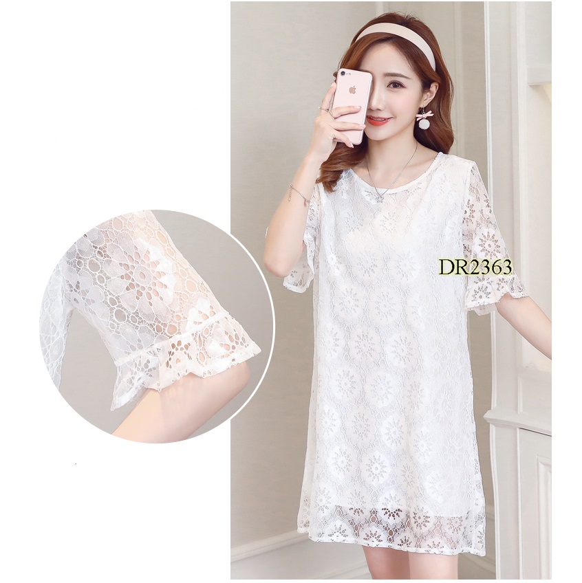 ĐẦM BẦU REN TRẮNG CỎ TRÒN DR2363