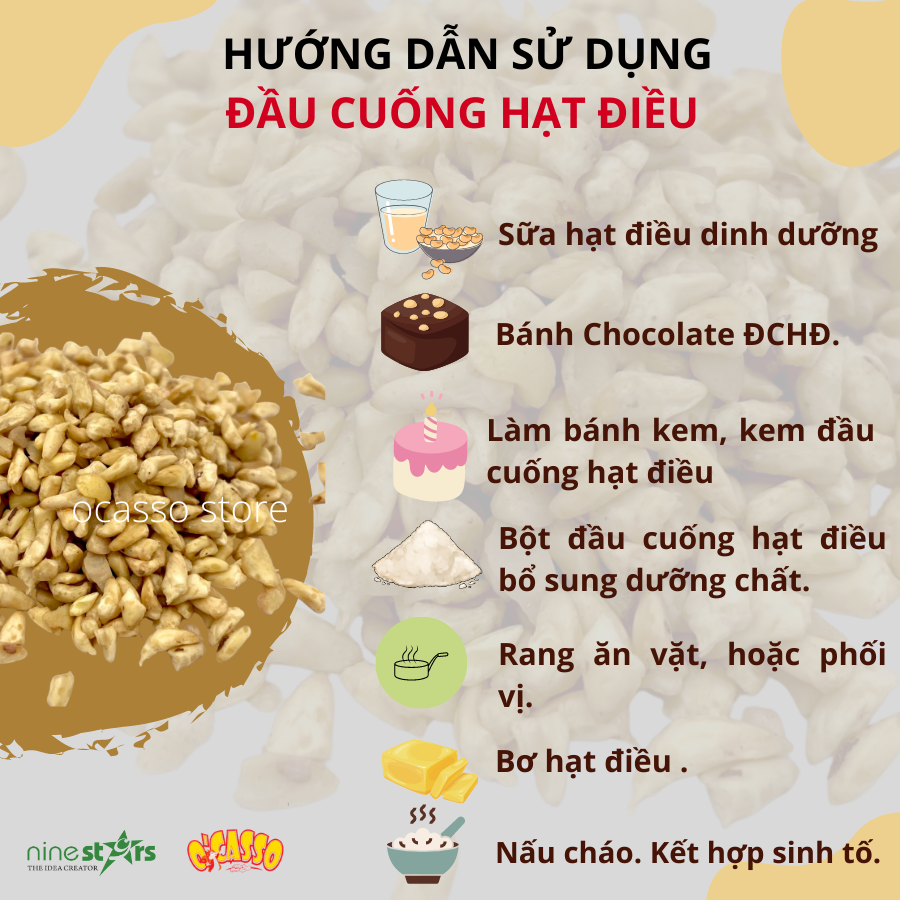 Điều tươi, điều sống, mầm điều_ phần dinh dưỡng nhất của hạt điều hiệu O'Casso hộp 500g_ dùng làm sữa hạt, mè, nguyên liệu làm bánh, nguyên liệu làm kẹo hạt , kẹo socala...