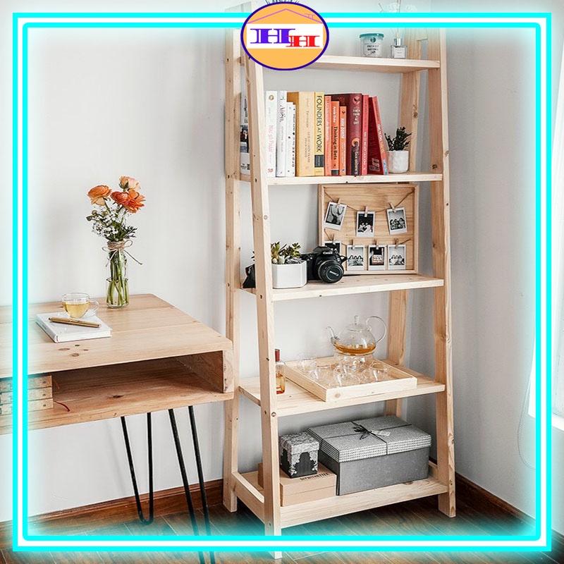 Kệ sách hình thang bằng gỗ thông ,Kệ đa năng 4 tầng dễ tháo lắp
