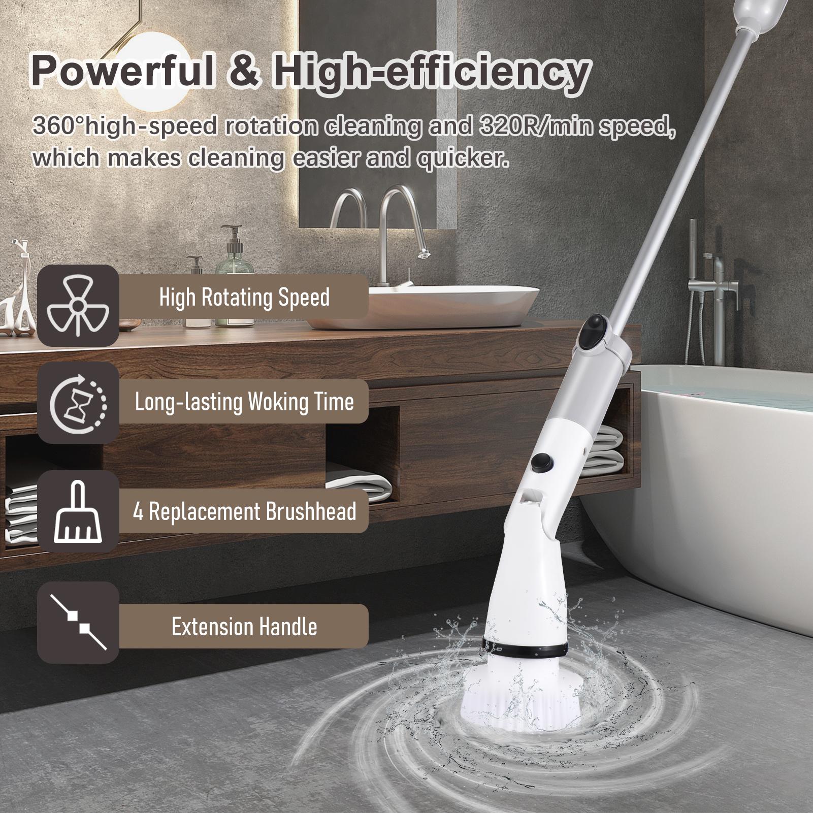 Electric Spin Scrubber Cordless Handheld Cleaning Brush with Adjustable Extension Handle 4 Brush Heads