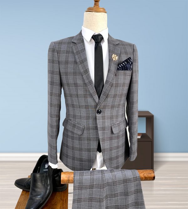 Bộ vest ghi kẻ caro dáng Hàn Quốc