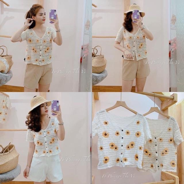 Áo len móc thêu hoa (hàng Qc loại 1 cúc gỗ