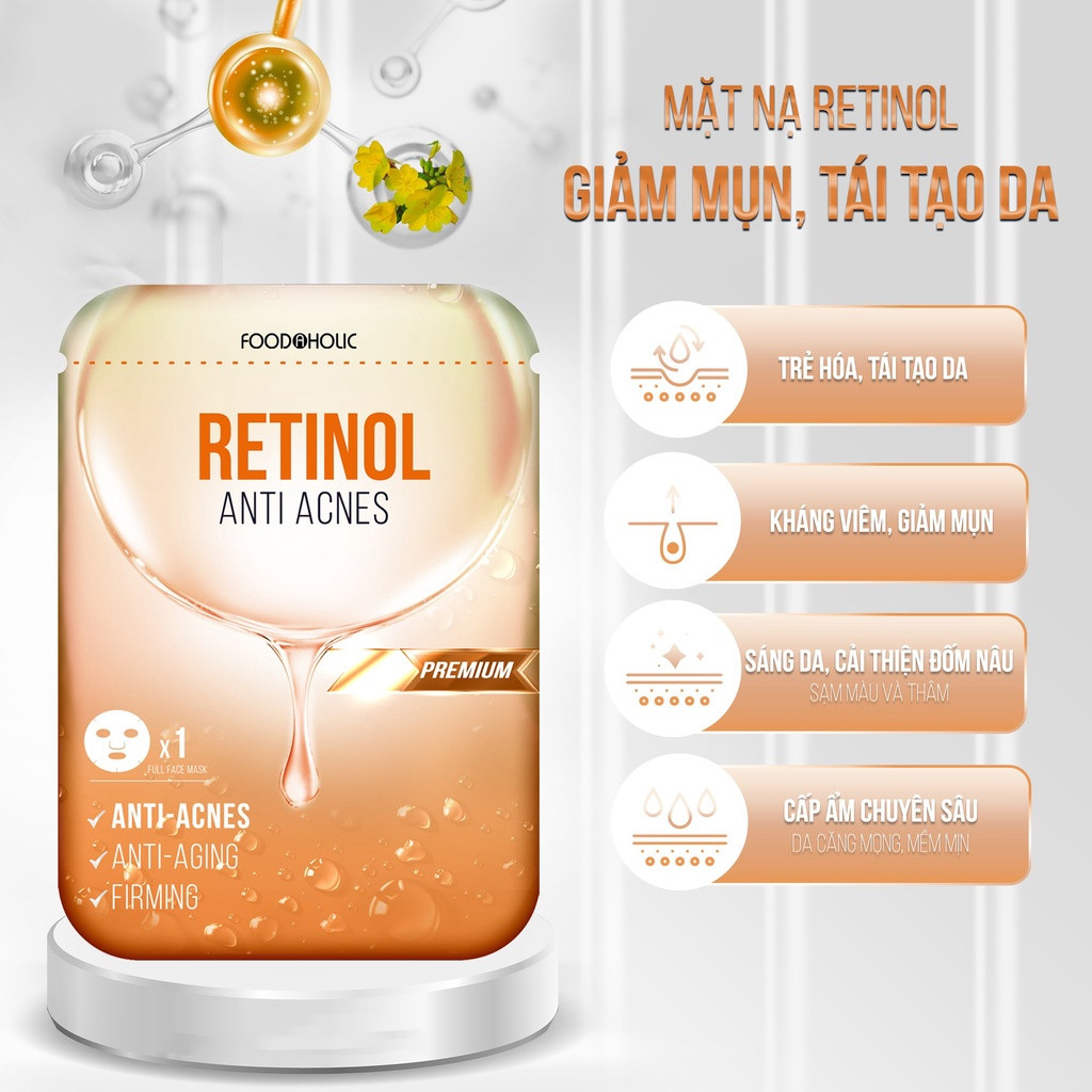 Mặt nạ ngừa mụn, tái tạo da Foodaholic Retinol Anti Acnes Mask 23ml - RETINOL