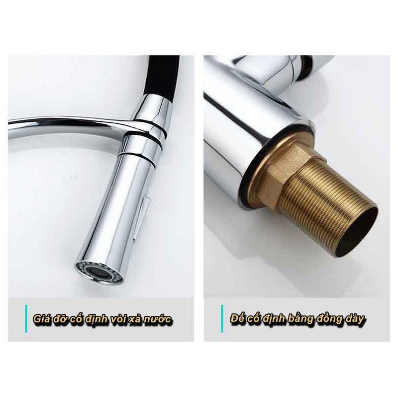 Vòi Rửa Chén Nóng Lạnh Đầu Vòi Dây Rút Tiện Lợi