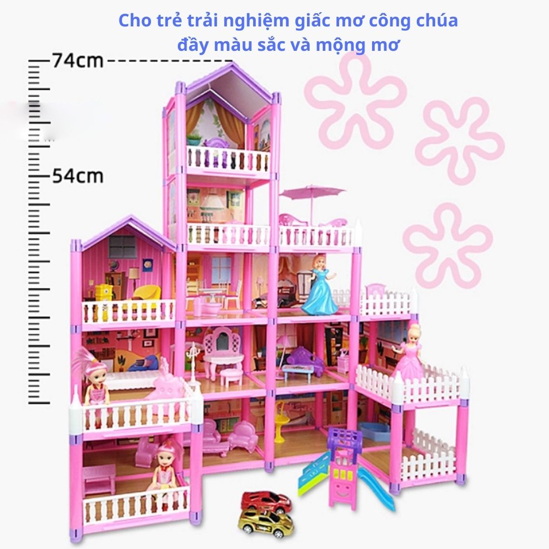 Biệt thự lắp ráp lâu đài công chúa màu hồng đồ chơi bé gái quà tặng sinh nhật