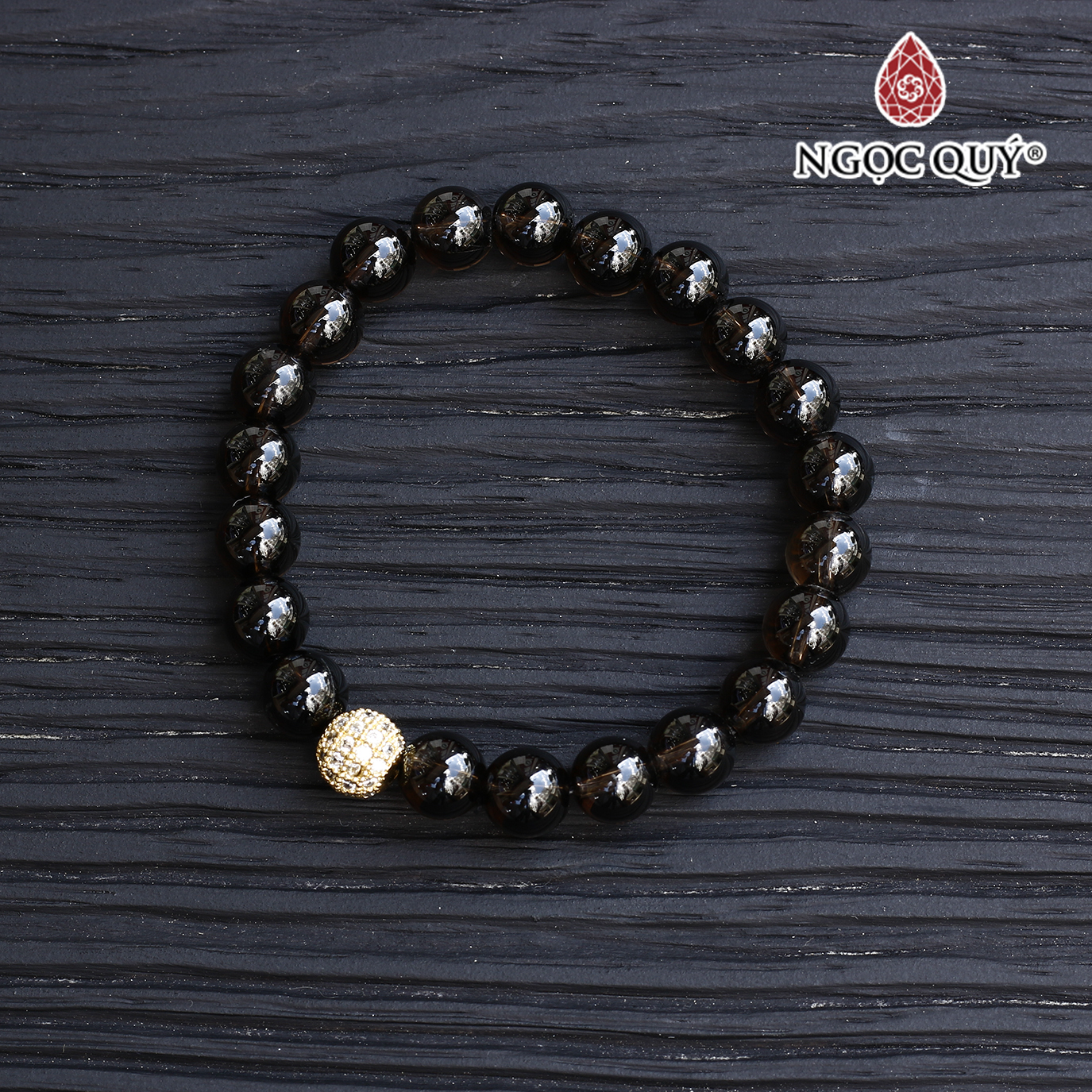 Vòng đá thiên nhiên hạt 8mm phối charm hợp kim đính đá - Ngọc Quý