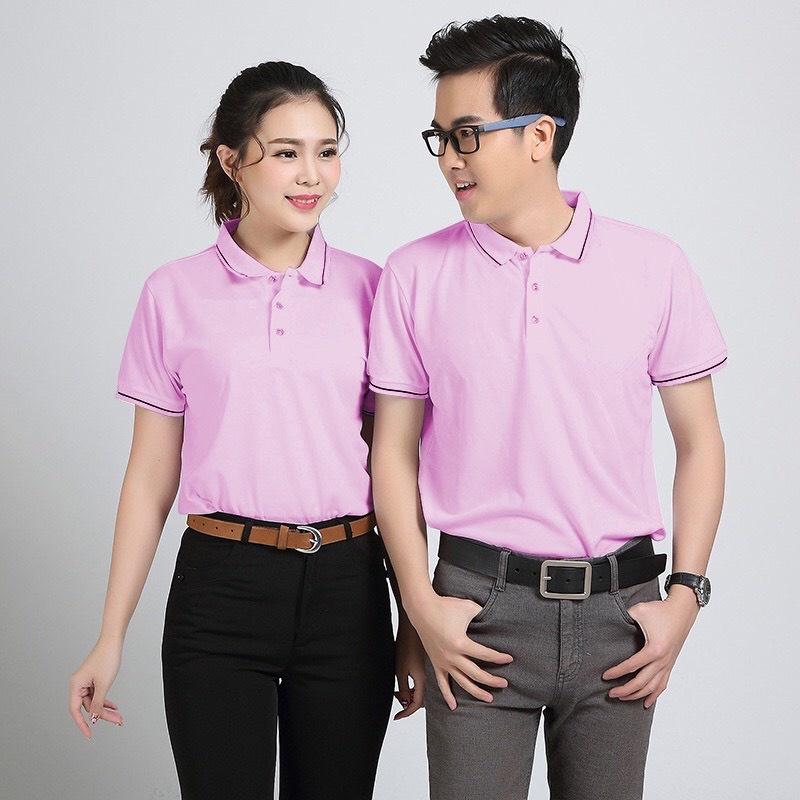 Áo Thun Có Cổ Cá Sấu 4 Chiều Có Viền Ngắn Tay Cổ Bẻ Dùng Chung Cho Nam Và Nữ Màu Hồng