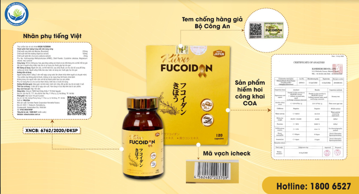 Viên uống Kibou Fucoidan Hộp 120 viên - Fucoidan Nhật Bản tăng cường miễn dịch