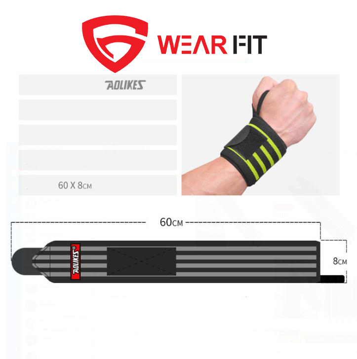 Quấn bảo vệ cổ tay tập gym AOLIKES A-1538 4 sọc hỗ trợ xương khớp, giảm thiểu đau đớn cổ tay