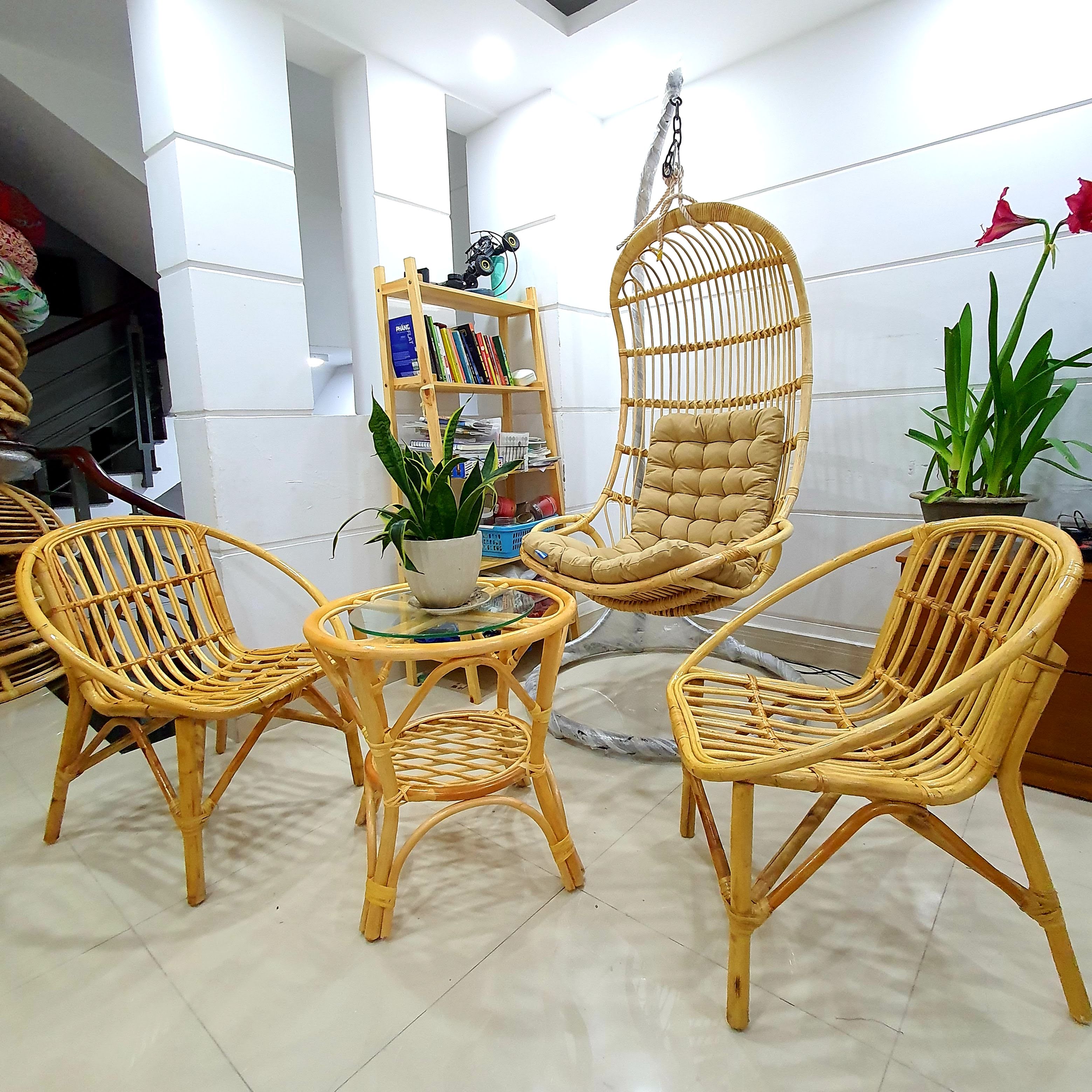 Bộ bàn ghế + xích đu mây home decore