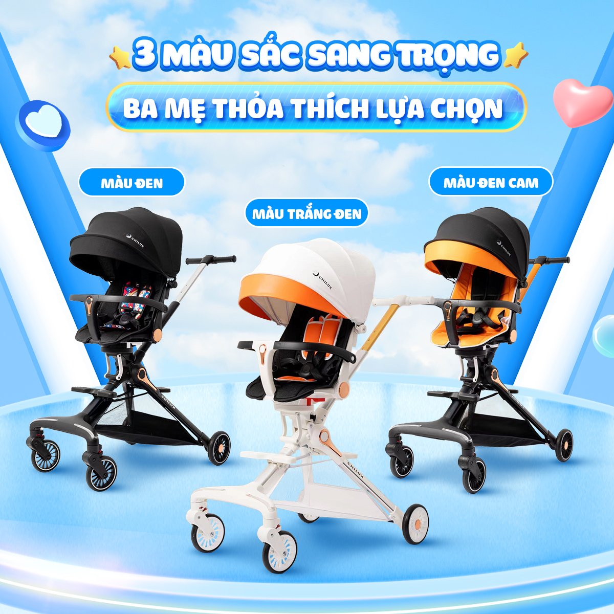 Xe đẩy Chilux M06 - Xe đẩy gấp gọn cho bé cao cấp, 2 chiều 3 tư thế, hệ thống giảm sốc giúp di chuyển êm ái