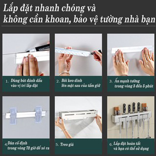 Giá Treo Đồ Nhà Bếp, Giá Cài Dao, Kéo, Đồ Dùng Nhà Bếp Đa Năng Bằng Inox Không Gỉ