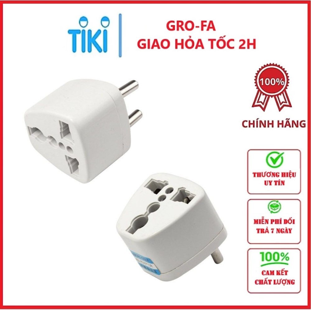 Giắc ổ cắm chuyển đổi đầu 3 chân sang 2 chân nguồn 220V thông thường - Hàng chính hãng
