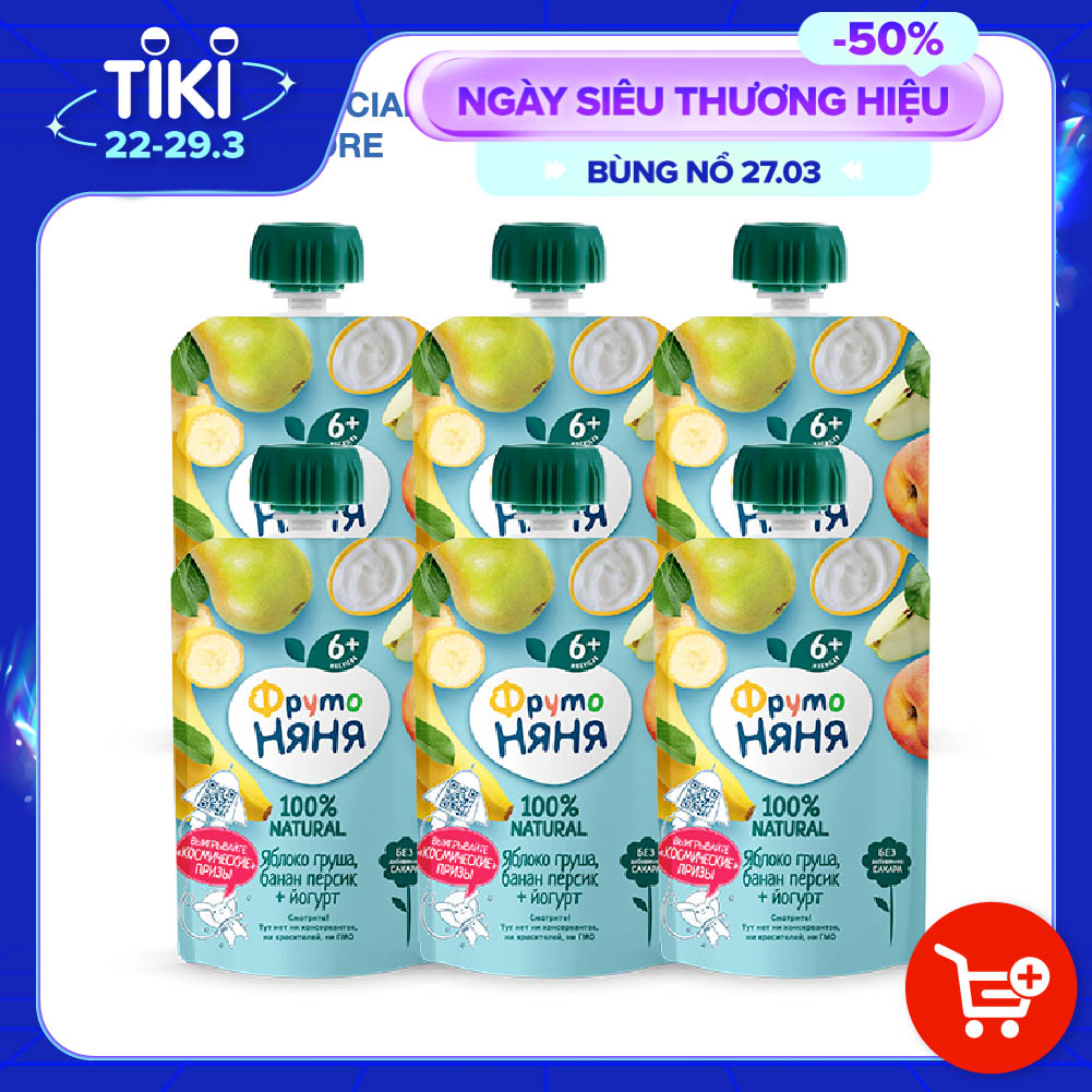 Combo 6 Gói Trái cây nghiền vị táo, lê và phomai tươi Fruto Nyanya 90g