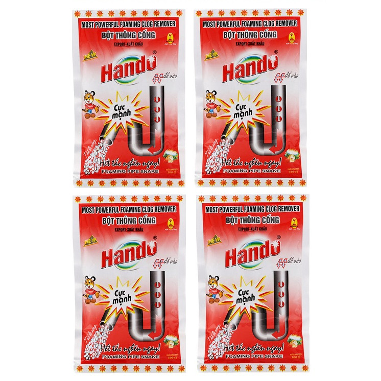 Bộ 4 bột thông cống 100g xuất khẩu hando cực mạnh ( đỏ - dùng cho đường ống an toàn )